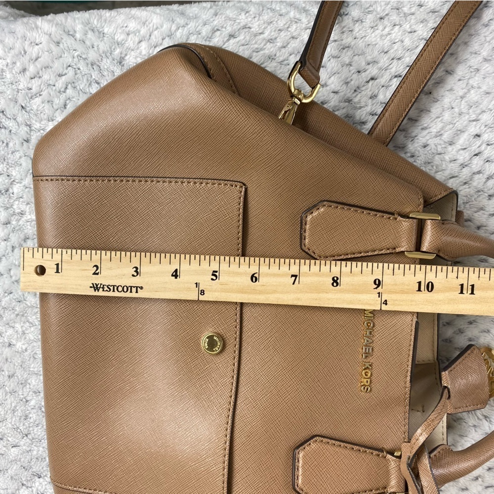 Michael Kors Greenwich‎ Large Saffiano Leather Grab Bag Satchel Crossbody Tan - Picture 12 of 15